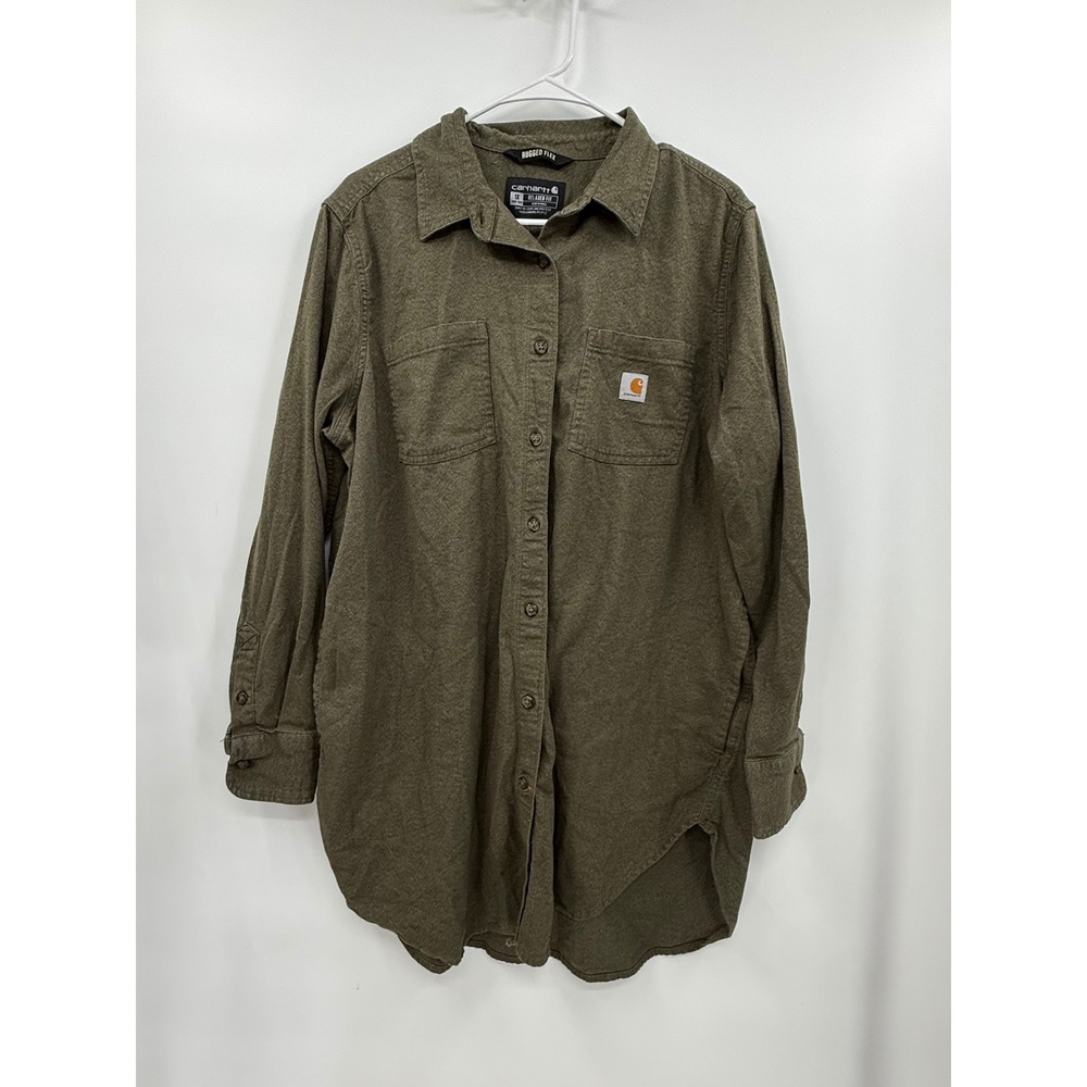Carhartt 1X Rugged Flex Button Up Shirt Womens Olive Green TW5575 Relaxed Fit